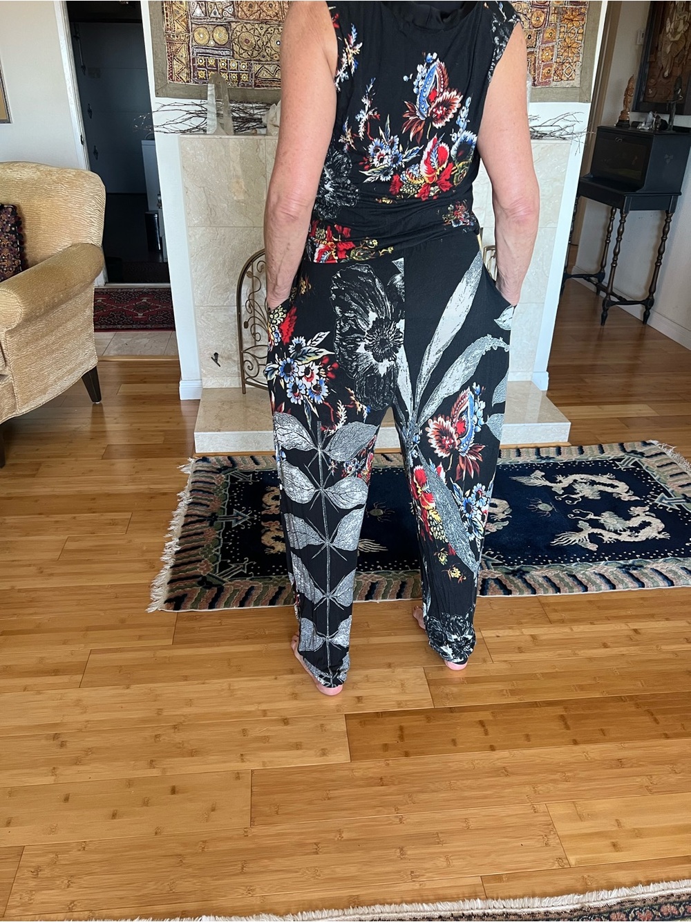 Desigual Black Wide-Leg Floral Jumpsuit with Red & White Accents